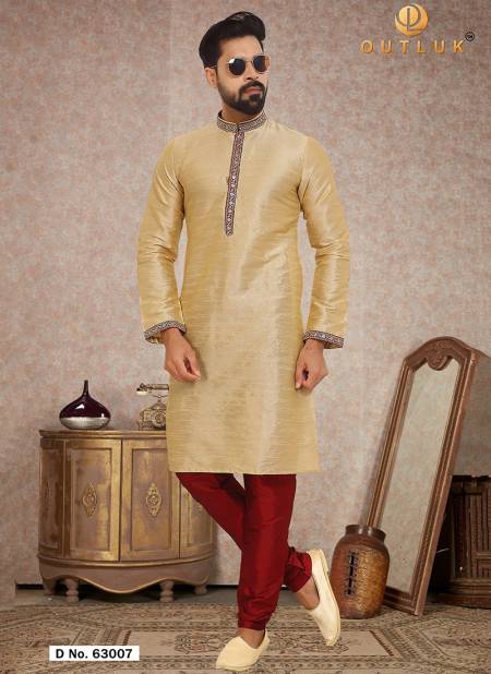 Gold Colour Outluk Vol 63 Traditional Wear Heavy Latest Kurta Pajama Mens Collection 63007